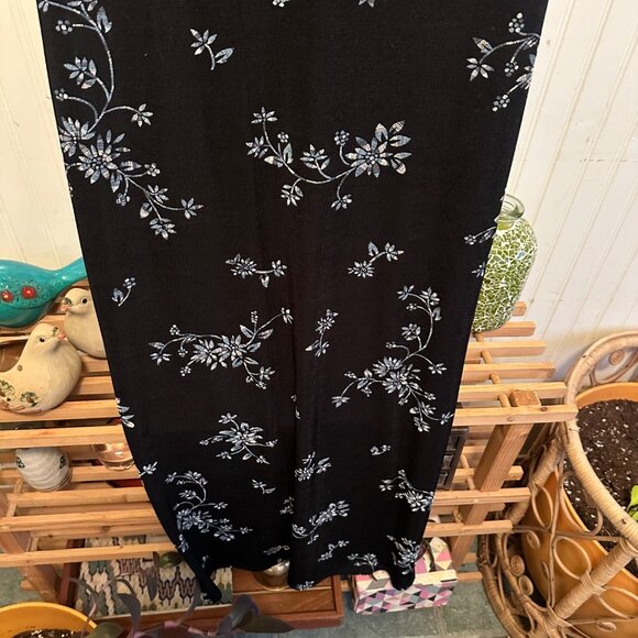 Jalate Vintage 90s maxi dress, black stretch knit or print short sleeves - Picture 2 of 7